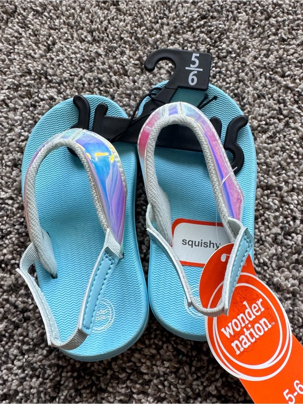 Girls’s Blue Iridescent Strap Flip Flops - Size 5-6